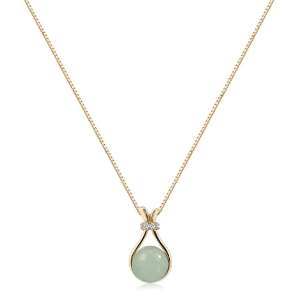14K Gold Plated Jade Necklace for Women